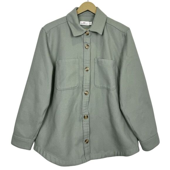 Vineyard Vines Brushed Twill Shirt Jacket Size M Green Oversized Shacket - Picture 1 of 7